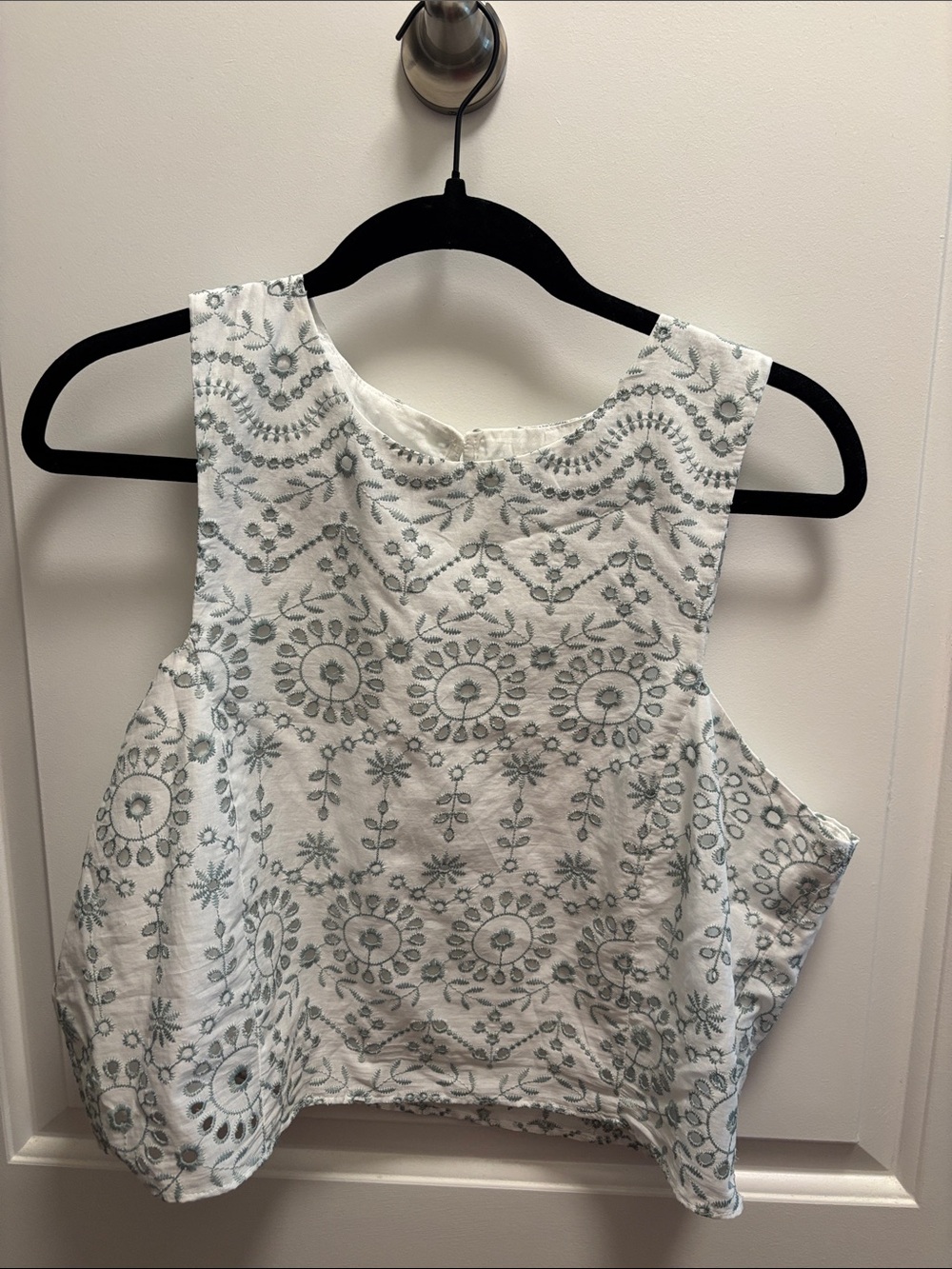 LOFT White Cropped Tank with Gray Floral Embroidery